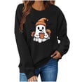 thumbnail image 6 of Women's Ghost Graphic Sweatshirts Halloween Long Sleeve Crew Neck Sweater Funny Cute Trendy Fall Sweat Shirts Tops Beige, L, 6 of 6