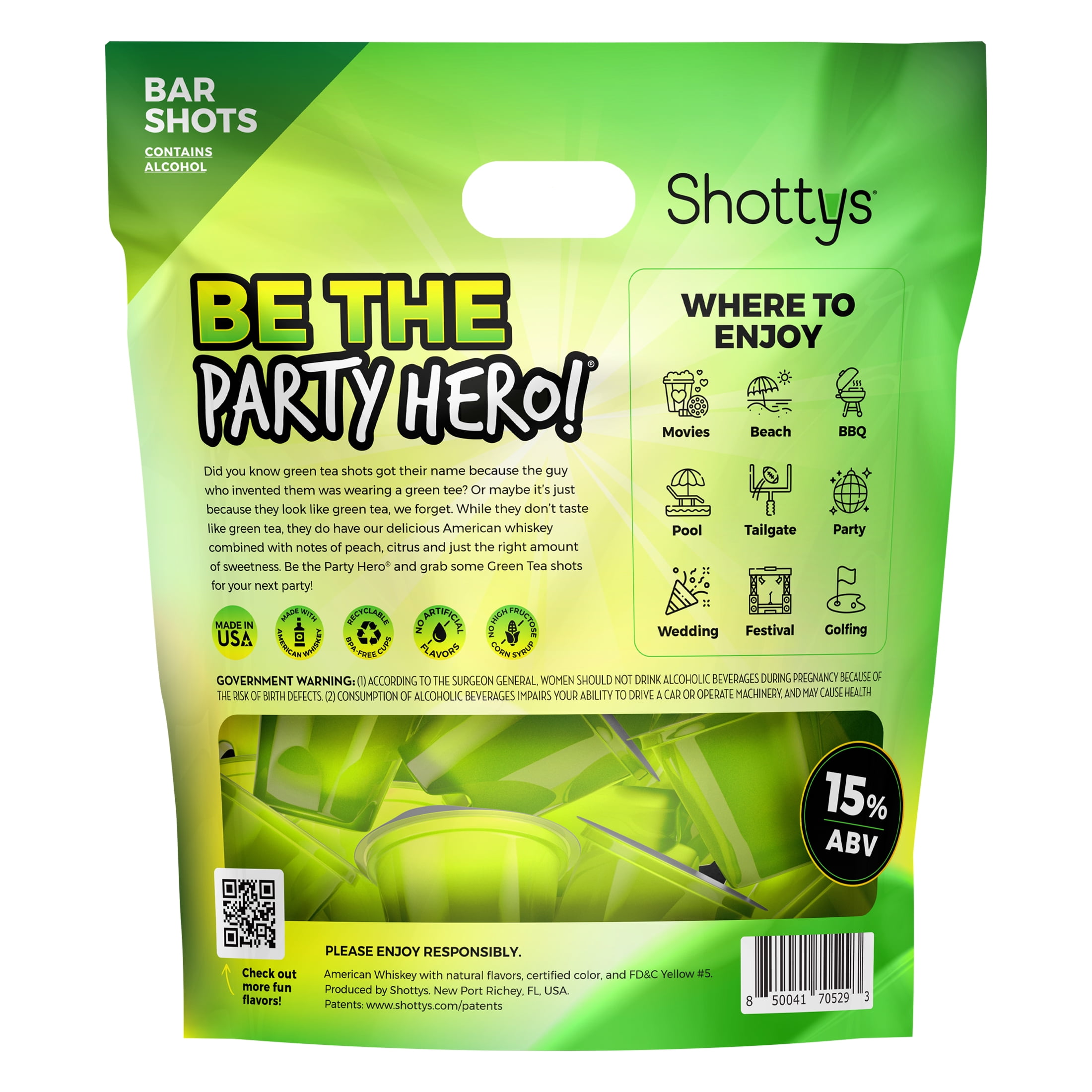 Shottys Green Tea Shots American Whiskey, 8 Pack, 50ml Shots, 15% ABV