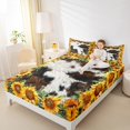 thumbnail image 4 of Manfei Rustic Flowers Sunflower Twin Sheet Sets,Farmhouse Cowhide Twin Fitted Sheet,Orange Brown White Flat Sheet For Boys Kids,Breathable Home Decor,3-Piece, 4 of 7