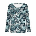thumbnail image 5 of Craaazy Womens Long Sleeve Tops Casual Pleated Crew Neck Fall Tunic Tops Gifts Button Down Blouse Fashion Printing Loose T-Shirts, 5 of 6