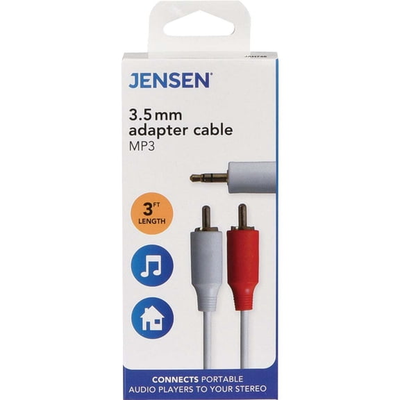Jensen MP3 Stereo Adapter Cable - 3.5mm Audio - White