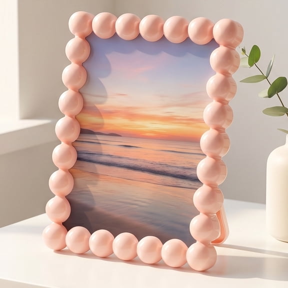 REGALWOVEN Beaded Resin Picture Frame with Glass, Elegant Pearl Border Photo Frame for Tabletop Display & Wall Mounting, Set of 1 Pink 4" x 6"