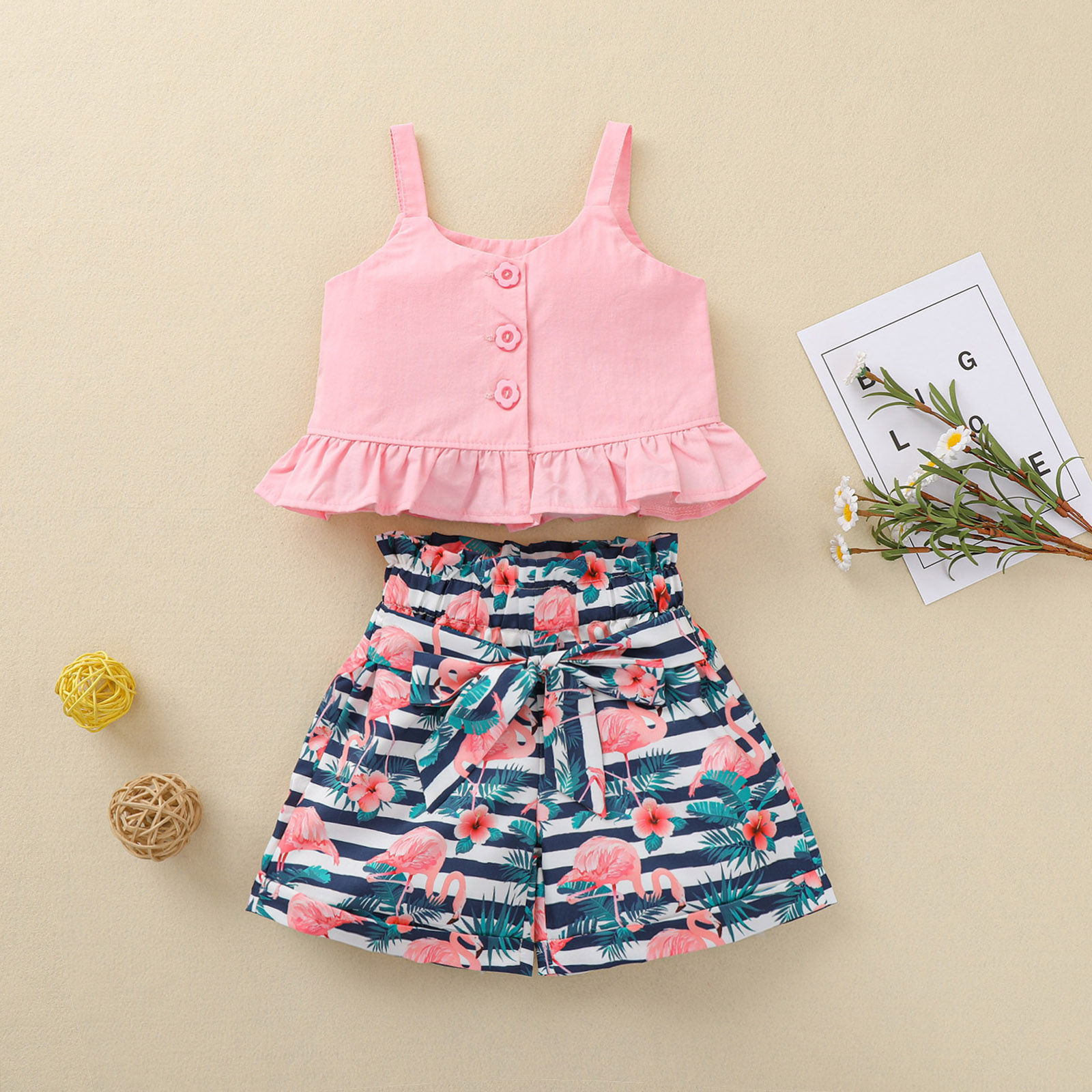 2-piece Baby / Toddler Off Shoulder Top and Bowknot Shorts Set