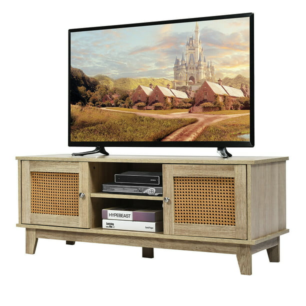 Costway Tv Stand Console Cabinet For, Outdoor Wicker Tv Console