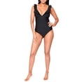 thumbnail image 2 of Js Jessica Simpson Frill Shoulder Plunge One Piece Swimsuit, 2 of 4