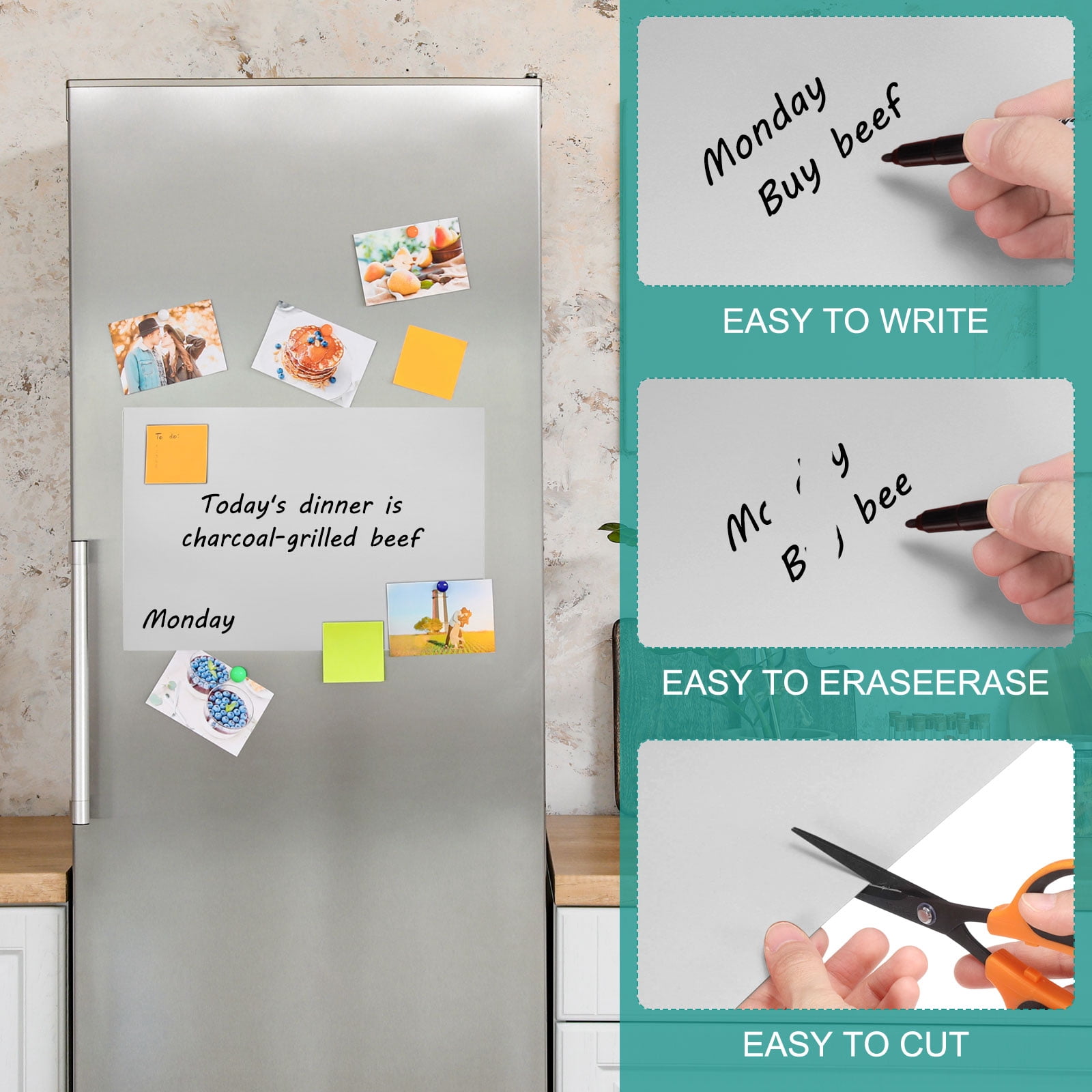 Uxcell Magnetic Dry Erase Board Sheet for Fridge, 6 Pcs 12 x 8 Inch Erasable Refrigerator Whiteboard for Kitchen for Home Kitchen Organizer Planner Office Storage, Silver (0.6mm)