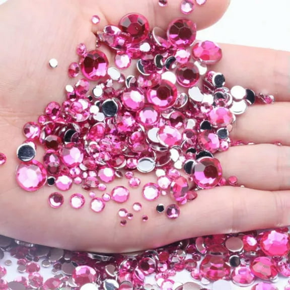 EOEMY 1300Pcs Mixed Size 3mm-10mm Acrylic Round Diamond Flatback Rhinestone Gems-Hot Pink