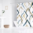thumbnail image 3 of LivebyCare Geometric Shower Curtain, Abstract Geometric Fabric Shower Curtain Set, Blue Brown Square White Backdrop Mid Century Modern Bathroom Decor 12 Pack Plastic Hooks, 70x70 Inches, 3 of 5