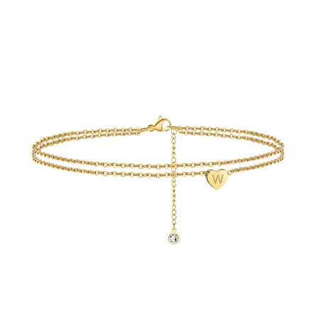 TINGN Heart Initail Ankle Bracelets for Women, Dainty Layered Initial Heart Anklet Beach Jewelry Gifts