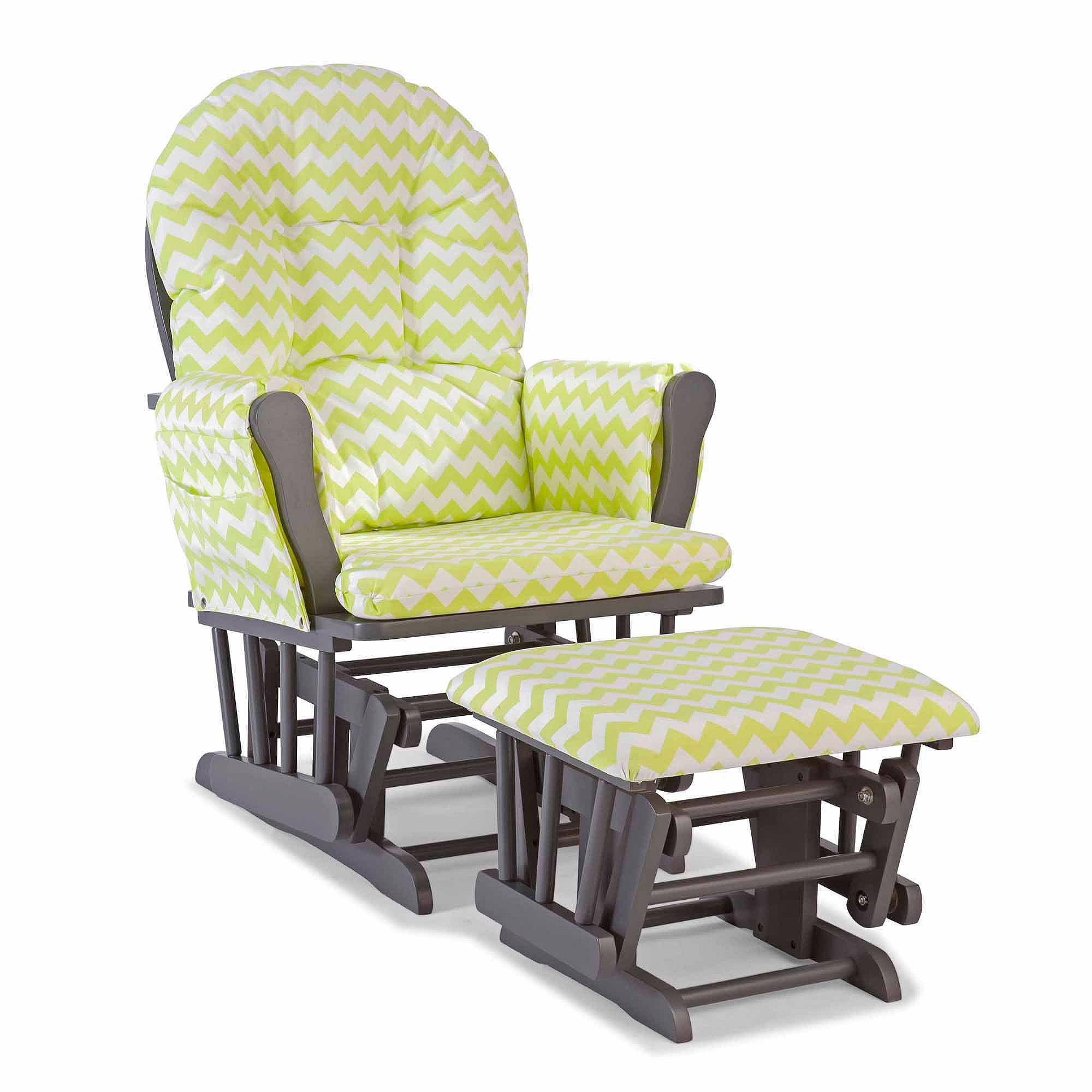 Storkcraft Chevron Hoop Glider and Ottoman Gray with Citron Cushions