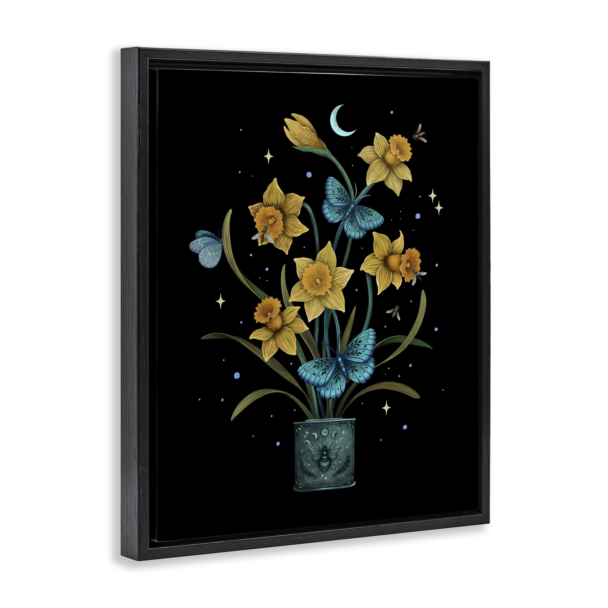 Stupell Industries Mystical March Daffodils Black Framed Floater Canvas Wall Art, design by Episodic Drawings