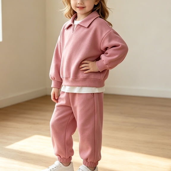 Spazoro Toddler Girls 2PC Outfit Sets, Long Sleeves Solid Color Soft & Comfy Activewear Casual Sweatshirt and Pants Sets for Fall Winter Watermelon Red Size 4 T