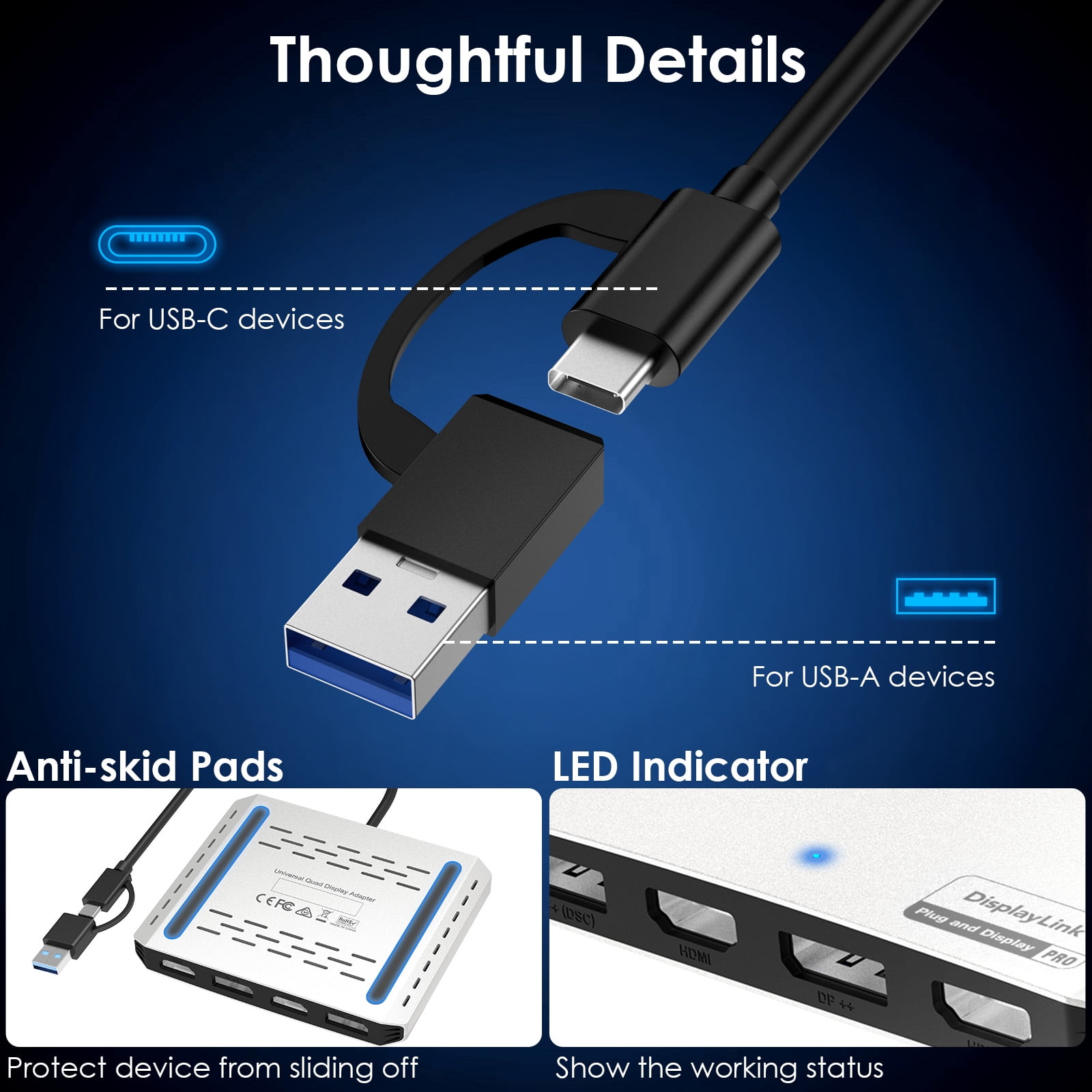 Quanlity100 WL-UG7501DH 4-Ports USB 3.0 Hub with Upstream Charging, Multiple Monitors, New