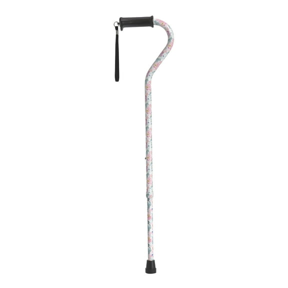 Drive Medical Adjustable Height Offset Handle Cane with Gel Hand Grip, Floral