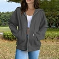 thumbnail image 2 of Dark Gray Hoodies for Women Long Sleeve Zipper Fall Sweaters Light Loose Fit Cotton Hoodie Casual Drawstring with Pocket Jacket, 2 of 5