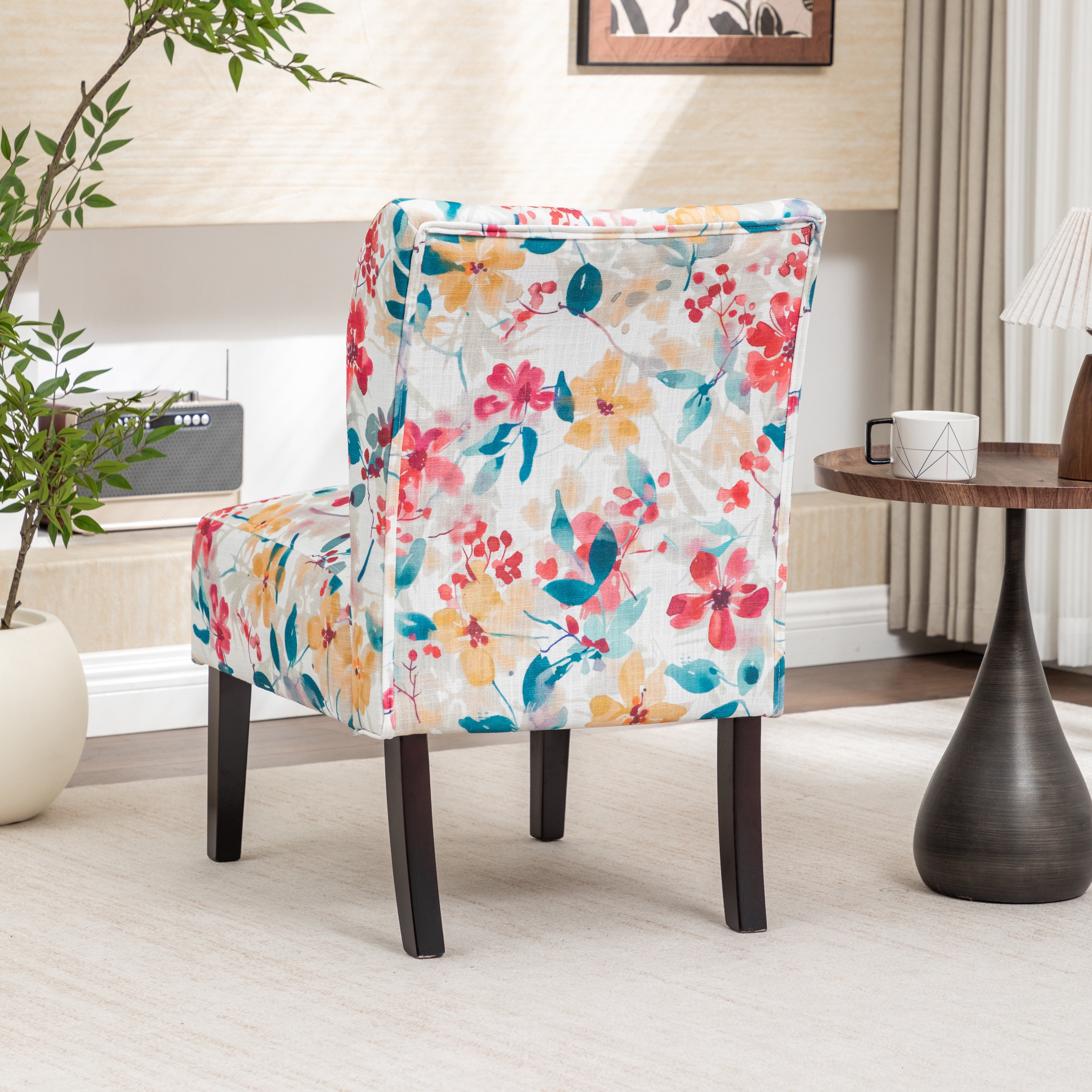 Roundhill Furniture Capa Print Fabric Armless Contemporary Accent Chair, Vibrant Floral