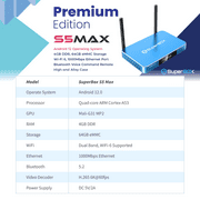SUPERBOX S5MAX Voice Edition,Voice-controlled remote with alternate mini keyboard. Includes 128GB storage, Ethernet cable, 64GB TF card & remote case for enhanced viewing.