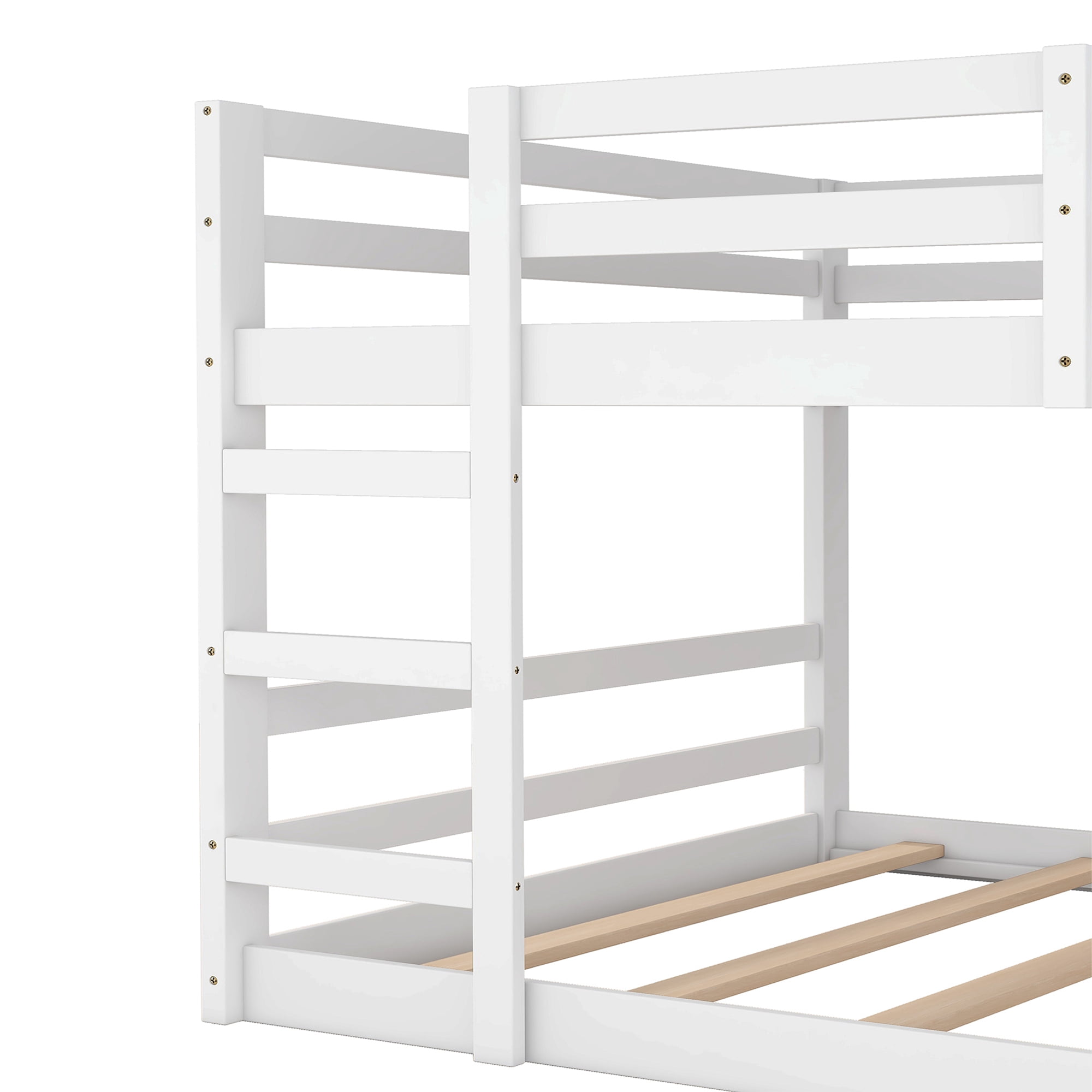 Holaki Twin Size Wood Bunk Bed with Safety Guardrails for Kids, White