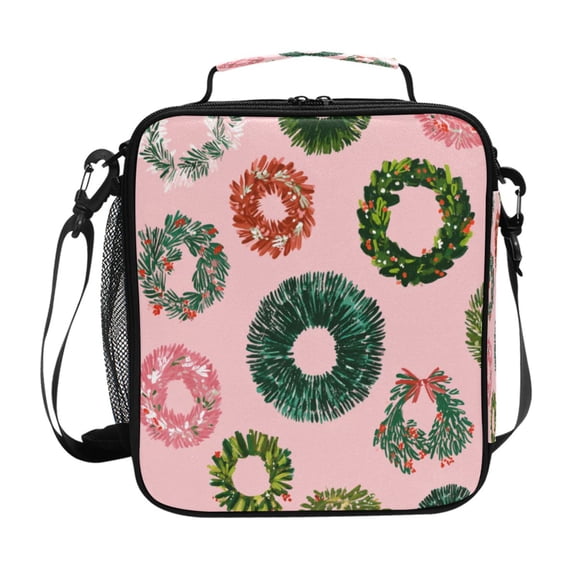 Different Christmas Wreaths Insulated Lunch Bag Reusable Lunch Box Lunch Container with Straps