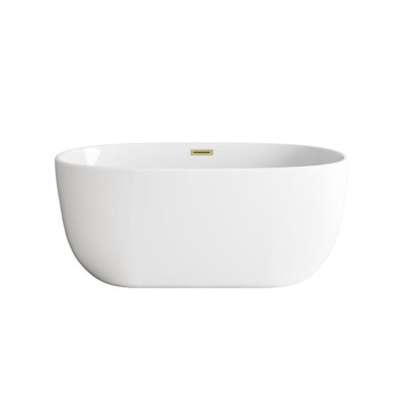 Elegant Kitchen & Bath BT10754GW-BGD 54 in. Soaking Bathtub, Glossy White with Brushed Gold Trim