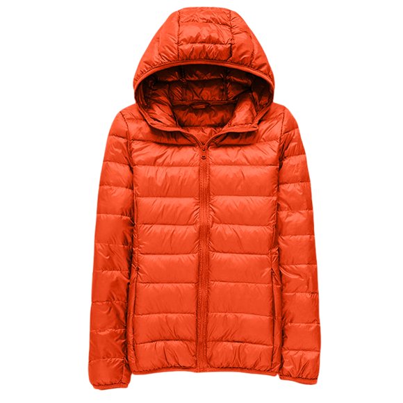 Duoif Puffer Jacket Womens Plus Size Feather Lightweight down Jackets Packable Solid Color Puffer Coats with Storage Bag Winter Jackets for Women Orange XXXXL