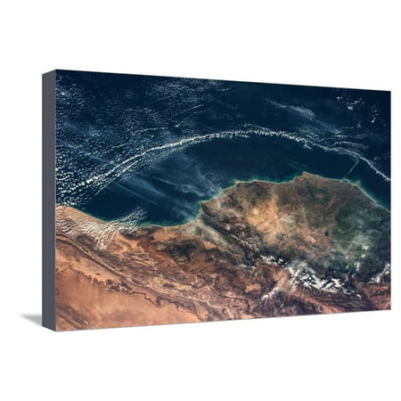 Atlantic Coastline Memories Satellite view of Moroccan Coastline along Atlantic Ocean Stretched Canvas Print Wall Art ()