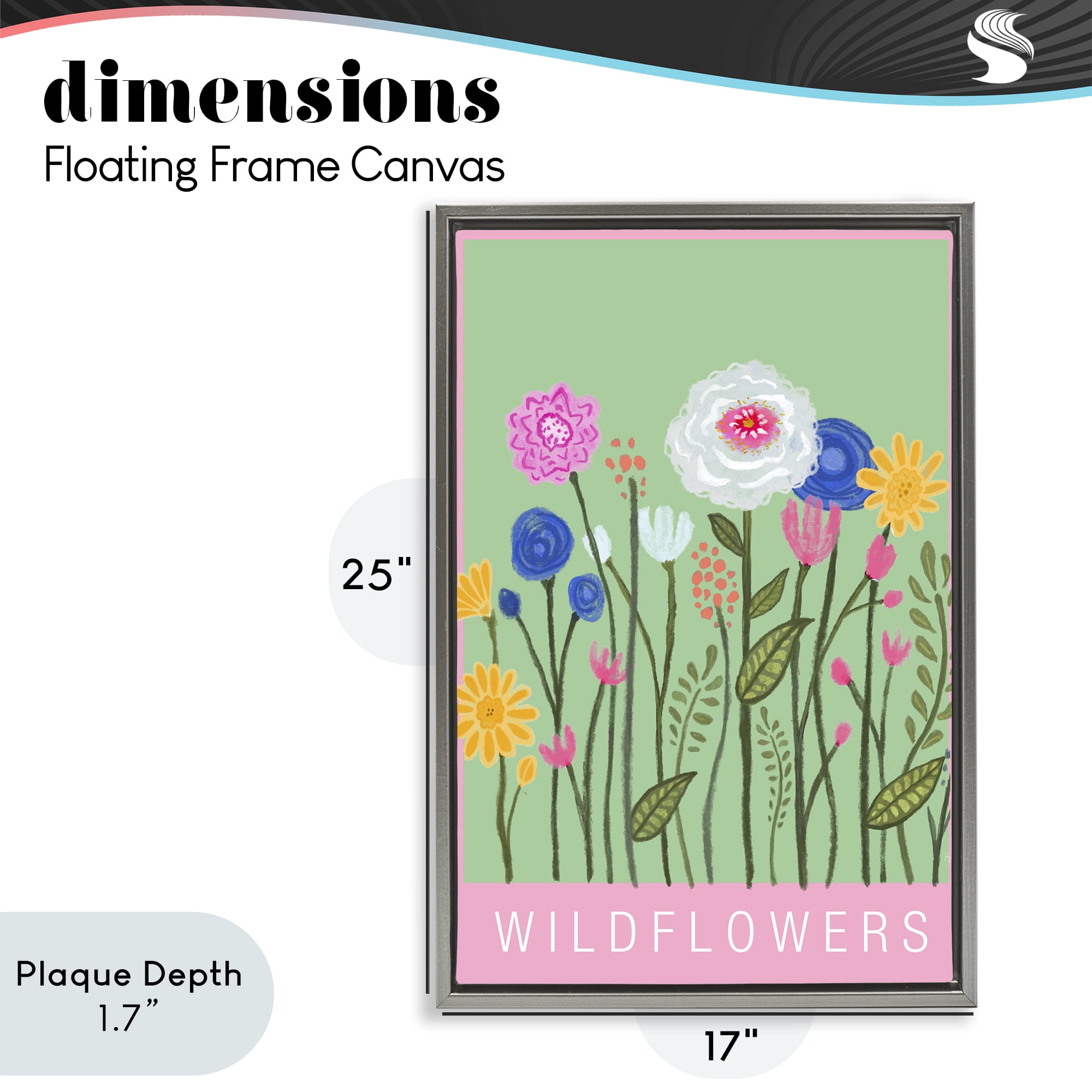 Stupell Industries Wild Flowers with Pink Border Gray Framed Floater Canvas Wall Art, design by Elizabeth Medley