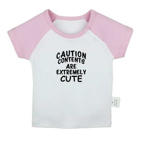 

Caution Contents Are Extremely Cute Funny T shirt For Baby Newborn Babies T-shirts Infant Tops 0-24M Kids Graphic Tees Clothing (Short Pink Raglan T-shirt 6-12 Months)