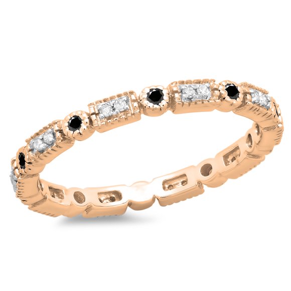 0.25 Carat (ctw) 14K Or Rose Rond Noir et Blanc Diamant Style Vintage Anniversaire Mariage Bande Éternité