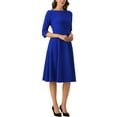 thumbnail image 4 of INSPIRE CHIC Vintage 3/4 Sleeve Dress for Women's Elegant Boat Neck Wear to Work Dress Trendy XL Royal Blue, 4 of 6