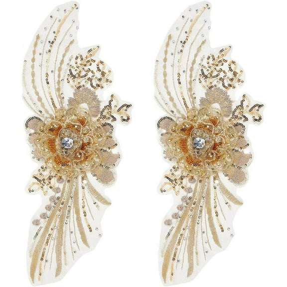 2 Pcs 3D Flower Lace Embroidery Floral Embroidered Lace Patches with Sequin Nail Bead Tulle Applique Sew on Patches