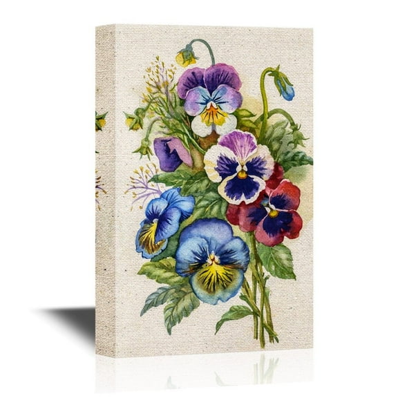 wall26 - Pansy Flower Canvas Wall Art - Colorful Watercolor Pansy Flowers - Gallery Wrap Modern Home Art | Ready to Hang - 12x18 inches