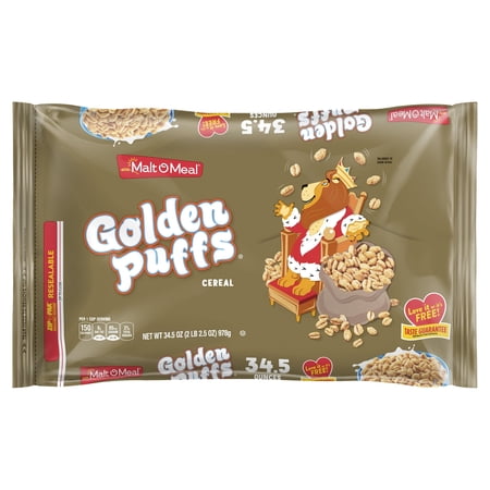 Malt-O-Meal Golden Puffs® Kids Breakfast Cereal, Sweetened Puffed Wheat, Family Size Bulk Bagged Cereal, 34.5 oz - 1 Ct