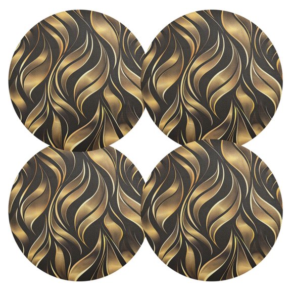 Ryvnso Gold Tropical Leaves Round Plate Mats Dining Table Placemat Set of 4 for Holiday Decoration