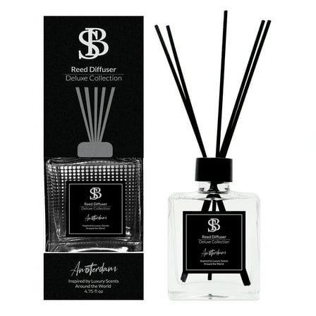 Reed Diffuser Set Deluxe Collection Amsterdam - Inspired by SunKissed Citrus Fragrance - 4.75oz - 5 Reed Sticks