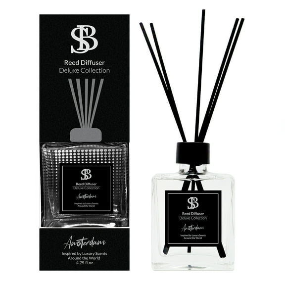 Reed Diffuser Set Deluxe Collection Amsterdam - Inspired by SunKissed Citrus Fragrance - 4.75oz - 5 Reed Sticks