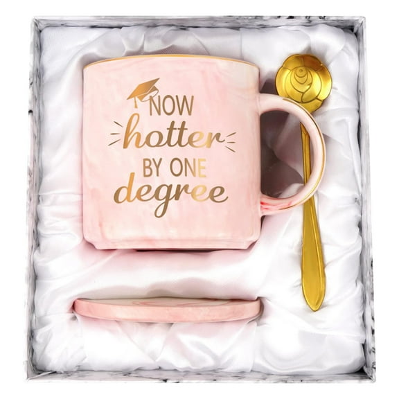 Graduation Gifts - Now Hotter By One Degree Coffee Mug, Graduation Gifts for Friends, Christmas Gifts for Masters Grad College High School Graduates，Futtumy 12 fl oz Pink Coffee Mugs Ceramic Mug