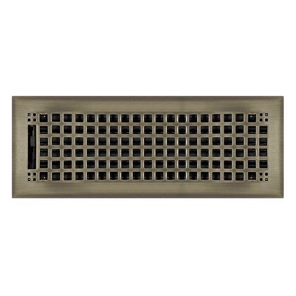 4" x 14" Antique Brass Rockwell Style Floor Register - Decorative Vent Cover