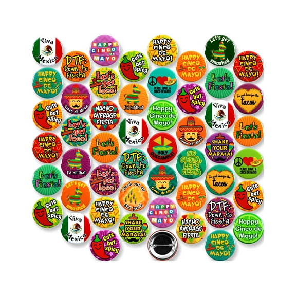 50 Pack - Cinco De Mayo Celebration Megapack Pinback Buttons - 1.5 Inch
