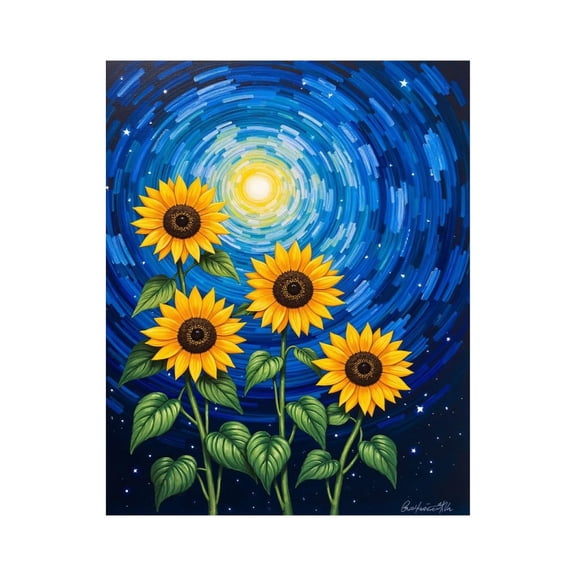 Paint by Numbers Kit for Adults, Sunflowers Starry Night Skies Paint by Numbers, Easy Paint by Numbers Kit for Adults Beginner, DIY Adult Paint by Number Kits on Canvas, Home Decor 12x16in