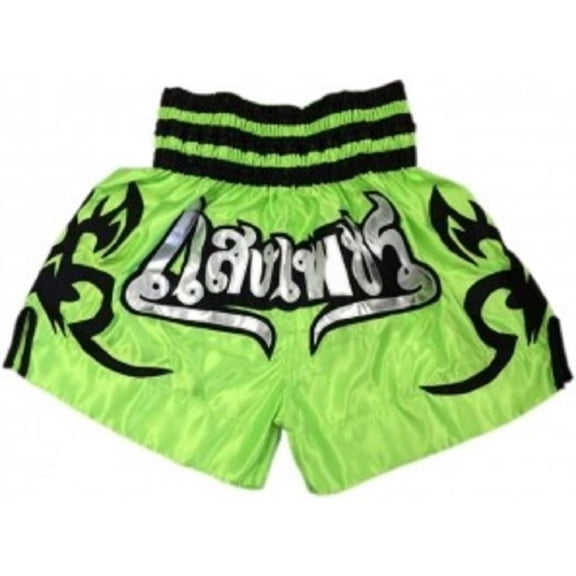Woldorf Boxing Muay Thai Shorts in Satin Embroidery Green Martial Arts, Sparring Fitness Gym Equipment Grappling Shorts, Kickboxing Shorts, Fighting Shorts, Muay Thai Training Shorts