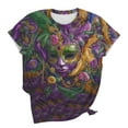 thumbnail image 6 of LEKWK Womens Graphic T Shirts Purple Gold Masquerade Masks Crew Neck 3/4 Sleeve Mardi Gras Shirt Beads Feather Print Carnival Party Blouse, 6 of 6