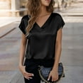 thumbnail image 3 of Giftesty Women's Fashion Casual Solid Color Satin V Neck Short Sleeve Loose Top for Daily Wear, 3 of 5