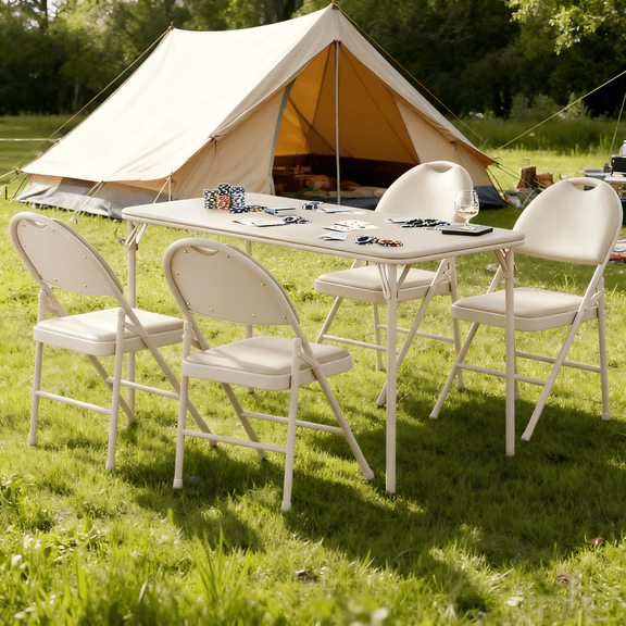 COZONY Portable 5-Piece Folding Card Table and Chairs Set, PU-Padded Seats, Non-Slip Feet, No Assembly