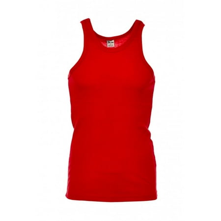 Ribbed Trim Fit T-shirt - Mens Premium Cotton A-Shirt Muscle Ribbed Tank Top T-Shirt Gym 388T-S-Red