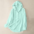 thumbnail image 2 of Womens Cotton Linen Hoodies Sun Protection Lightweight Beach Shirt Long Sleeve Button Down Sun Shirts Cover Ups Light Blue, 2 of 9