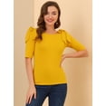 thumbnail image 2 of Camisa de manga corta con cuello barco para mujer Blusa Top de verano Amarillo XS, 2 of 6