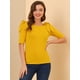 thumbnail image 2 of Camisa de manga corta con cuello barco para mujer Blusa Top de verano Amarillo S, 2 of 6