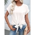 thumbnail image 4 of Women'S Knot Hem Short Sleeve Blouses Dressy Casual Summer Crewneck T Shirts Going Out Tops White XXL, 4 of 8