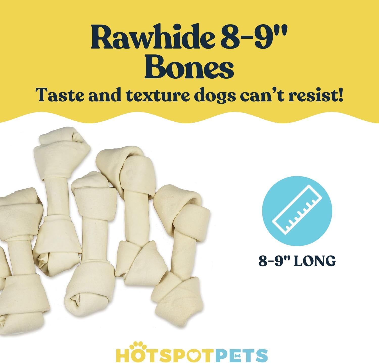 HotSpot Pets Rawhide Dog Bones - Great for Dog Chews, Promotes Hygiene and Healthy Gums, 8-9 Inch, Large, 5 Pack